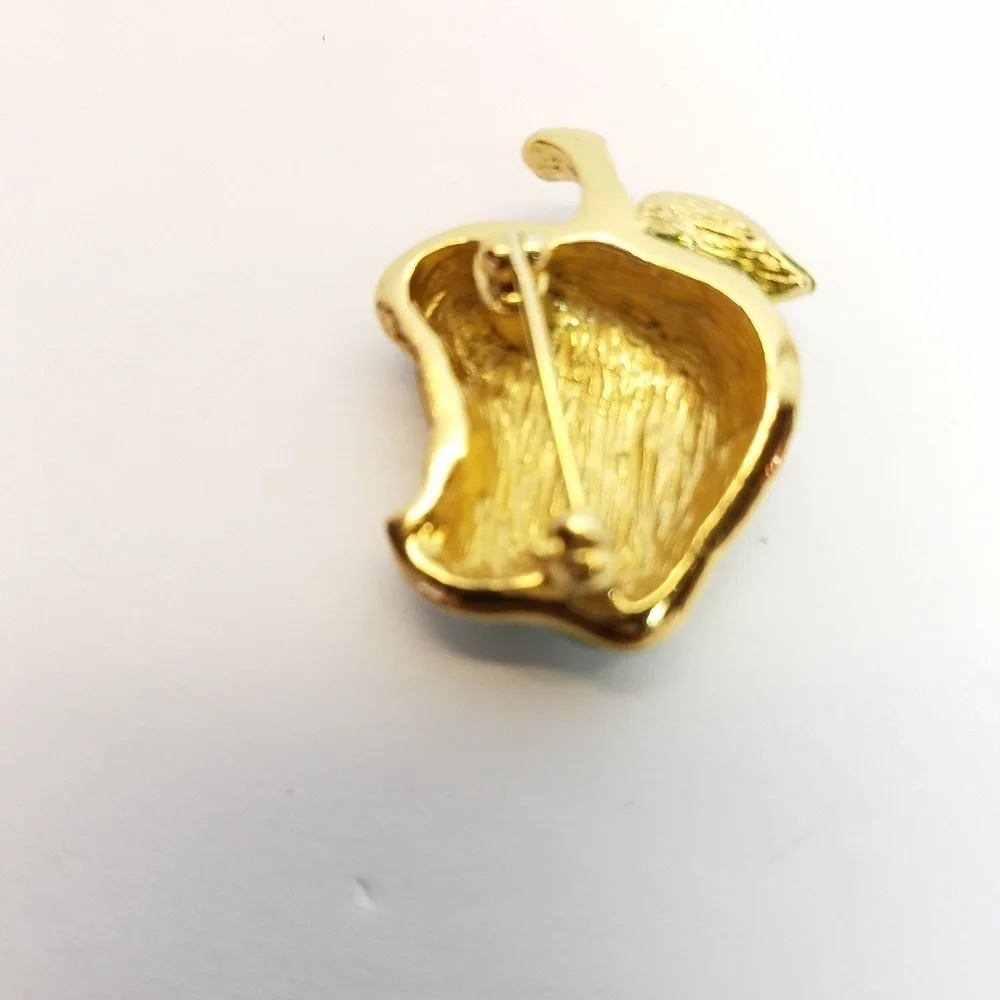 Granny Smith Apple Brooch  (Vintage) Green Bitten Apple